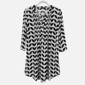 Reborn Black & White Geometric Print 3/4 Sleeve Tunic Blouse